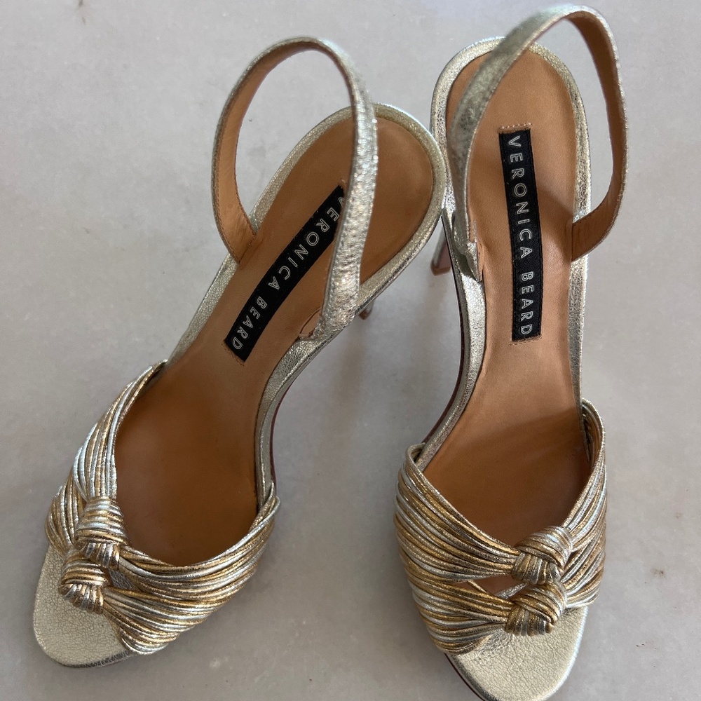 Veronica Beard Alessia Metallic Sandals, Gold and Silver